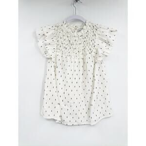 Saylor Pintuck Cotton Dot Ruffle Flounce Top XS